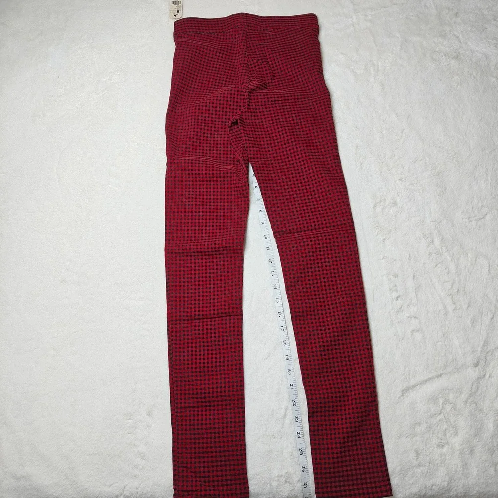 GARAGE Womens Pants Red Gingham Plaid Zip Front High Waist Leggings‎ Size Small - Picture 2 of 4